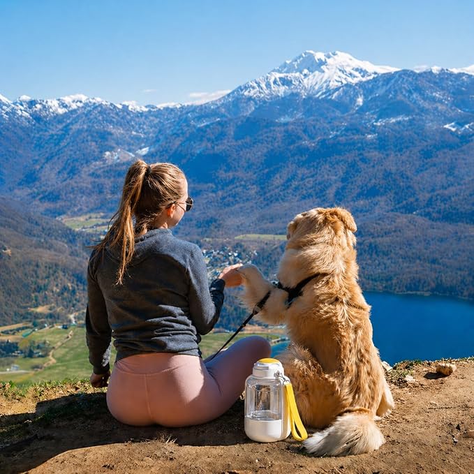 Dog Water Bottle with Food Container, 32oz Leak-Proof 3-in-1 Portable Dog Travel Water Bottle with 10oz Food Storage, Twist Dispensing Pet Water Dispenser for Walking Hiking Camping, White
