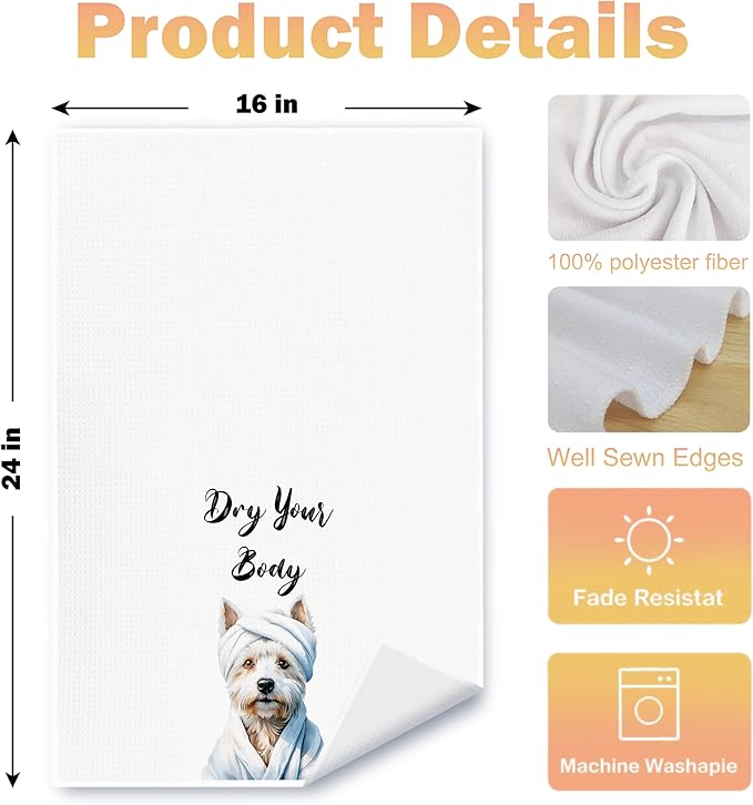 Funny West Highland White Terrier Dog Hand Towels for Bathroom Washroom, Gifts for West Highland White Terrier Lovers Women Men, Dog Bathroom Decor, 16x24 Inch Set of 4