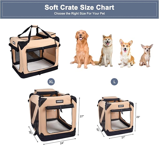 Jespet 3 Door Soft Dog Crates Kennel for Pets, Folding Travel Pet Carrier | 3 Mesh Doors 36'' Dog House, Large Pocket, Easy to Install, Steel Frame, Removable Crate Pad, For Indoor & Outdoor