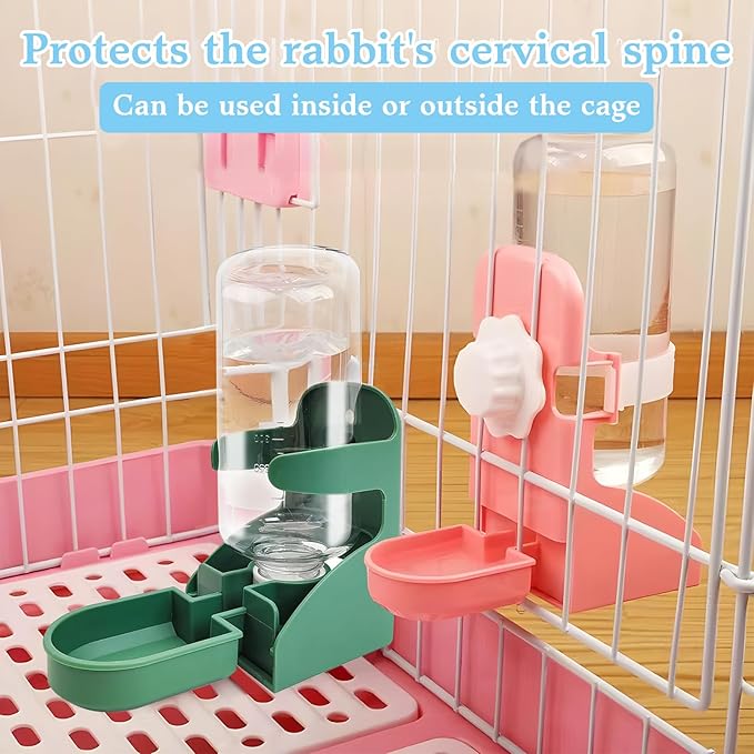 kathson Rabbit Water Dispenser for Cage 17 Oz Hanging Guinea Pig Water Bottle No Drip Gravity Automatic Bunny Water Bottle No Leak Small Animal Water Bottle for Chinchilla Ferret Hamster(Pink)