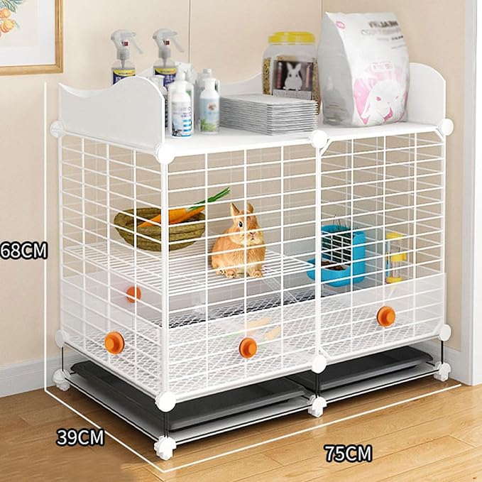 Rabbit Cages Indoor with Tray, Upgrade Storage, DIY Metal Playpen for Small Animals, Cats, Ferrets, Chinchillas - Ideal Pet Kennel for 1-2 Pets