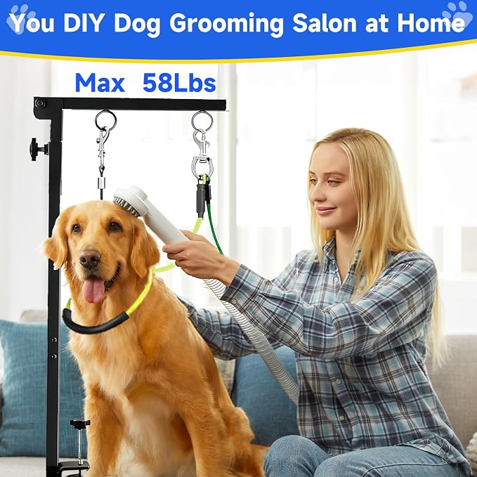 Dog Grooming Arm for Table, for Small Dogs, Haunch Holder&with Hammock | Foldable Arm with Clamp, Adjustable Height 26"-40", Pet Grooming Station for Home Nail Cutting & Trimming