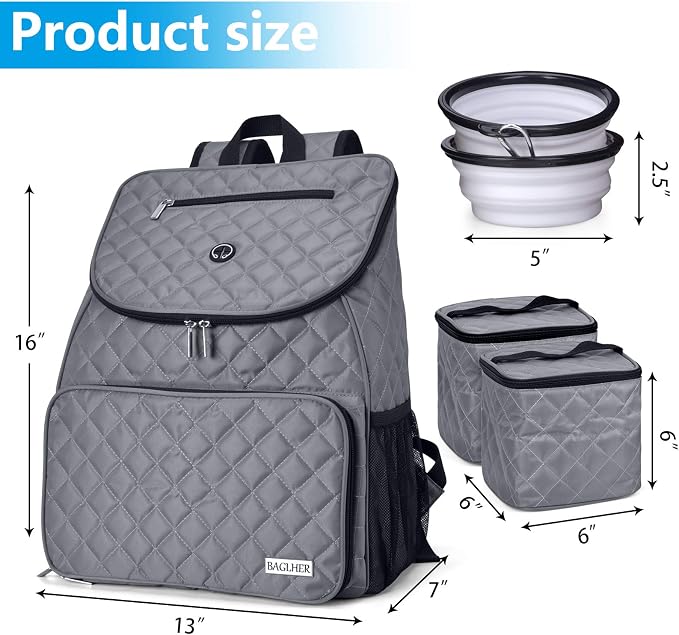 BAGLHER Dog Travel Bag,Airline Approved Pet Supplies Backpack, Dog Travel Backpack with 2 Silicone Collapsible Bowls and 2 Food Baskets.