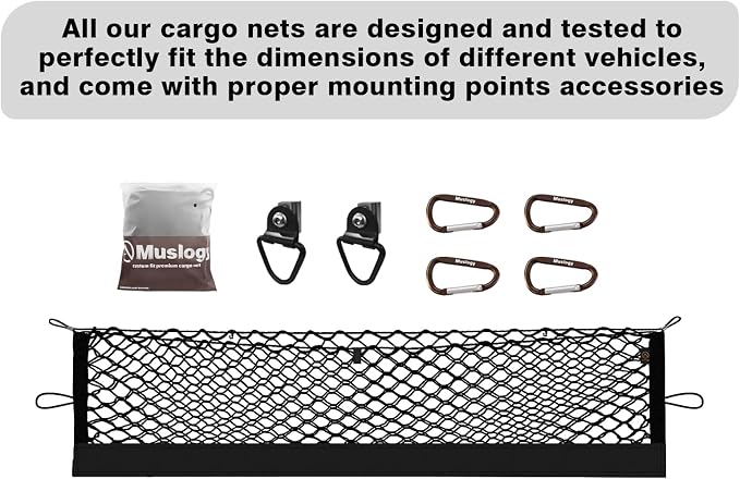 Muslogy Cargo Net for Nissan Frontier 2022-2025 2026 Accessories | Custom Fit, Truck Bed Storage Organizer Net for Pickup Truck Bed Divider, Heavy Duty Carabiners, Night Visible Grab Handle