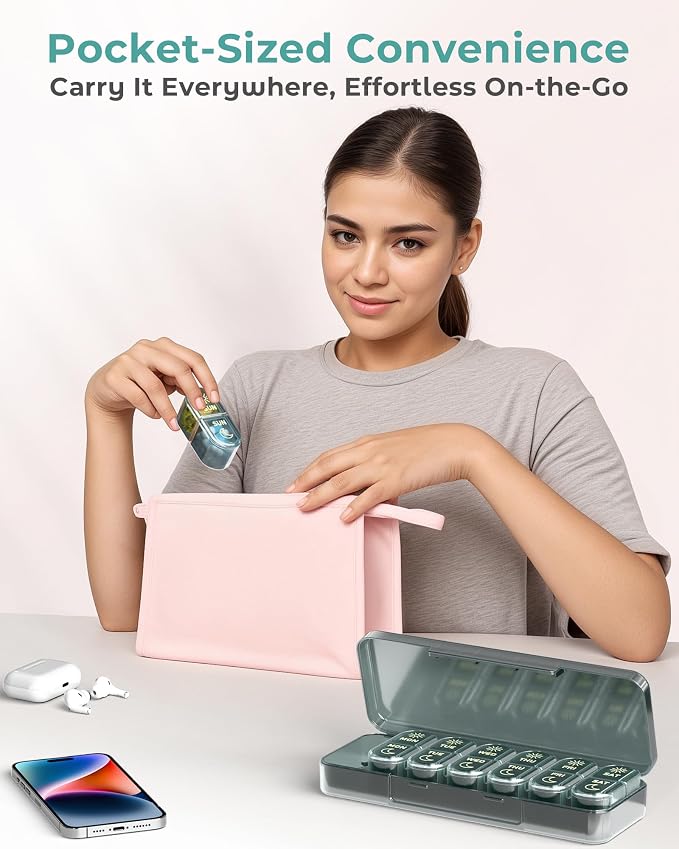 𝐏𝐢𝐥𝐥 𝐎𝐫𝐠𝐚𝐧𝐢𝐳𝐞𝐫, Am & Pm Pill Organizer 7 Days, Weekly Pill Organinzer 2 Times a Day, Pill Box 7 Day, Medicine Pill Organizer for Travel, Vitamins, Fish Oils, Supplements