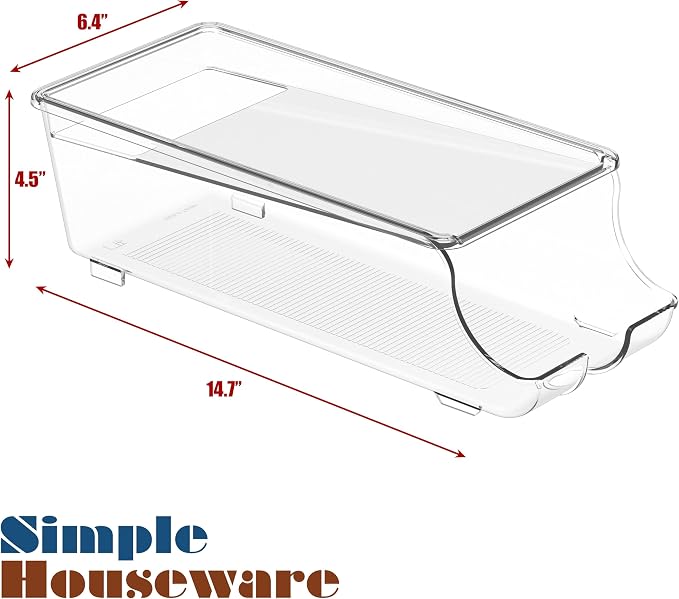 Simple Houseware 4-Pack Auto-Rolling Beverage Can Organizer for Fridge | Clear, Set of 4, Front-Loading Soda Dispenser with Smooth Glide Design, Space-Saving Refrigerator Storage Bins