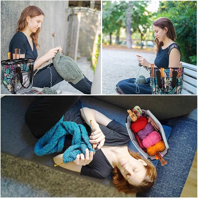 Coopay Crochet Bag w/Shoulder Strap, Yarn Bag Knitting Tote Bag-Forest | Portable Traveling Crochet for Crocheter, Large Capacity Storage Crochet Supplies Yarn Organizers Unfinished Project