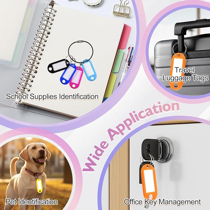 70 PCS Assorted Colors Plastic Key Tags with Labels with Ring and Label Window, Writeable Key Label Tags for USB Drive, Keys Identifiers for Name, Pets Id Tag, Small Luggage Tag