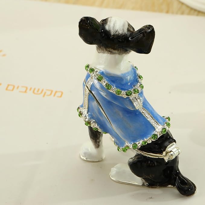 Hand Painted Enamel Chihuahua Trinket Box, Hinged Metal Vintage Jewelry Treasure Organizer