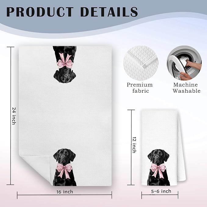 Funny Black Labrador Retriever Bathroom Hand Towels, Black Lab Gifts, Funny Labrador Dog Hand Towels for Bath Room Washroom Spa Gym Yoga, 16x24 Inch Set of 2