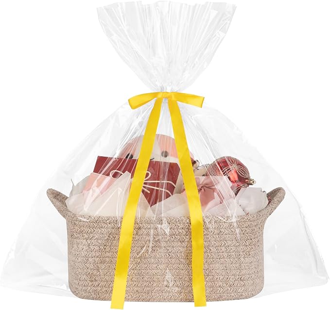 OIASKET Gift Basket Empty with Handle, Small Woven Baskets for Gifts Empty | 13.6"x10"x5.9", Baby Shower Toy Storage Baskets, Dog Toy Storage for Organizing, with Gift Bag Ribbon Tissue Paper