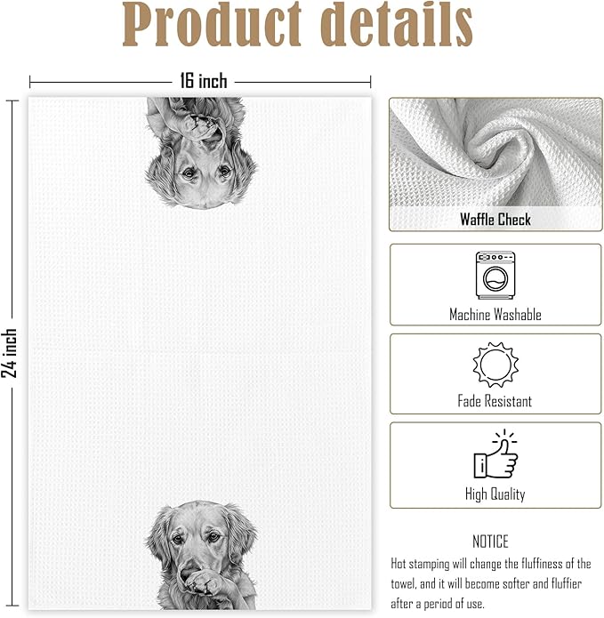 Golden Retriever Dog Bathroom Towels - Funny Black and White Dog Pet Bathroom Hand Towels - Golden Retriever Gifts for Women,