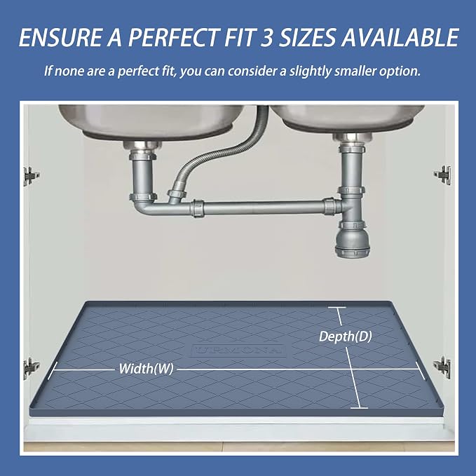 URMONA 31" x 22" Waterproof Silicone Mat in Multiple Sizes & Colors, Under Sink Mat for Kitchen & Bathroom, Pet Food Pad for Dogs & Cats, Kitchen Cabinet Liner, Multi-Purpose for Storage(Dark Grey)