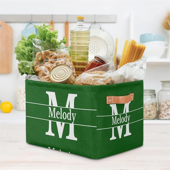 Custom Name Rectangular Storage Basket Initial Letter, Forest Green