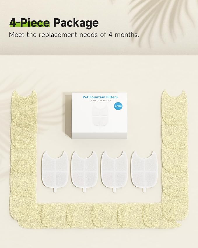 4 Pack Cat Water Fountain Filter & 16 Pack Pre-Filter Sponges for FS10pro, 6 Layer Replacement Filters for Wireless Cat Fountain Stainless Steel 135 fl oz/4L, Dog Water Fountain FS10PRO