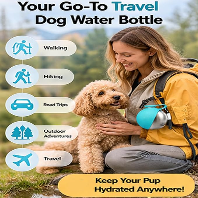 2 in 1 Portable Tumbler for Dogs, 2026 New 10Oz Stainless Steel Dog Water Bottle with Silicone Foldable Bowl, Leak-Proof 2 in 1 Portable Small Dog Water Bottle for Walking, Hiking & Travel (10Oz-Pink)