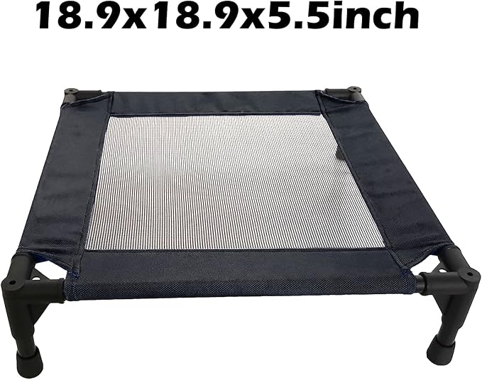 Pozico Elevated Pet Bed with Breathable Mesh for Small Cat and Dog, Raised Cooling Pet Cot for Puppy and Kitty, 18.9x18.9 inch (Black Bed)