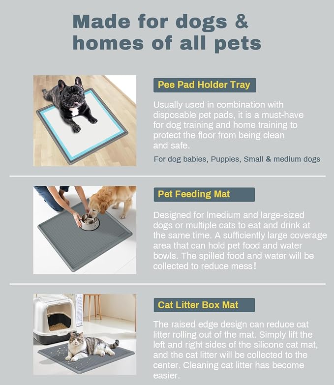 Thick Silicone Pet Pee Pad Holder, Medium Tray for 22" x 22" Disposable Pads, Raised High Edge Leak-Proof Training Mat for Puppy, Dogs, Cats