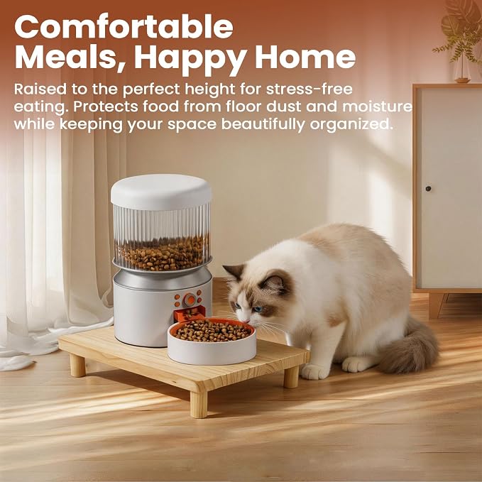 Large Cat Food Stand for Automatic Feeder & Bowls, 15.7" x 11.8" Heavy Duty Solid Wood Cat Bowl Stand, 2.8" Raised Wooden Cat Feeding Table Station with Anti-Slip Feet