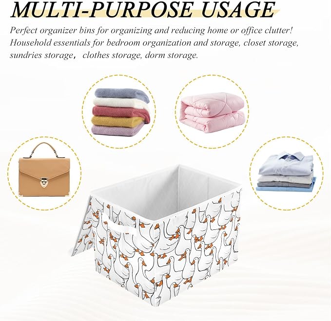 Goose Fabric Storage Bins with Lids Closet Bedroom 40L Storage Basket | Decorative Storage Boxes, Foldable & Stackable, Dust-Proof Flip Top, Reinforced Handles, For Home & Dorm, Clothes & Toy Box