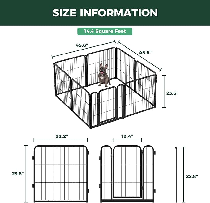 FXW Homeplus Indoor Dog Playpen, 24" H, 8 Panels, for Puppies & Small Dogs | Stress-free play, Heavy-duty, Semi-open design, Easy setup, Threshold-free gate, Expandable, Patented