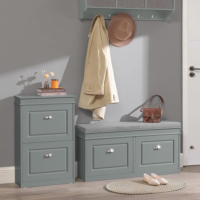 Haotian Small Shoe Cabinet | Two Flip Drawers Freestanding Shoe Rack, Shoe Storage Cupboard Organizer, FSR78-HG