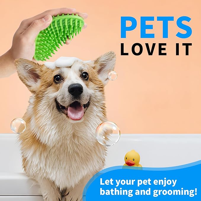 Dog Bath Brush, Green Double-Sided Shampoo Massage Brush, Adjustable Collar Handle for Grooming Short and Long Haired Pets(1pcs)