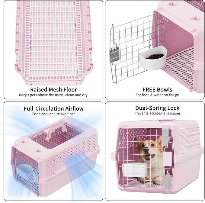 Hard-Sided Carrier: Opening Top Rolling Crate Ventilated 25 lbs | Smooth-Rolling Wheels & Pull Strap / Top Access Door / Spacious Interior / 360° Ventilation / Includes Feeding Bowl