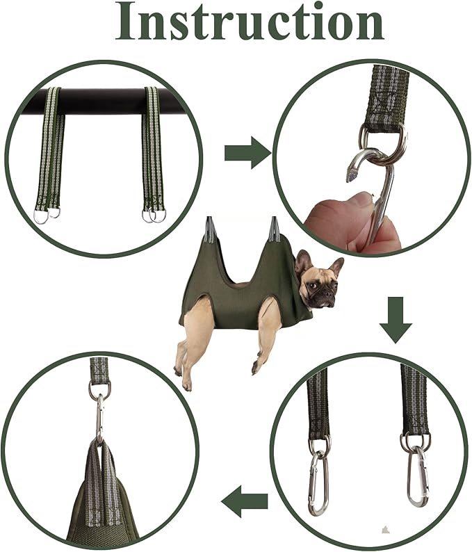 Kkiimatt 10 in 1 Dog Grooming Hammock Harness with Clippers/Trimmer, Dog Nail Hammock, Grooming Sling Holder Hanger Restraint for Nail Trimming/Clipping (S/Under 30lb, Khaki Green)