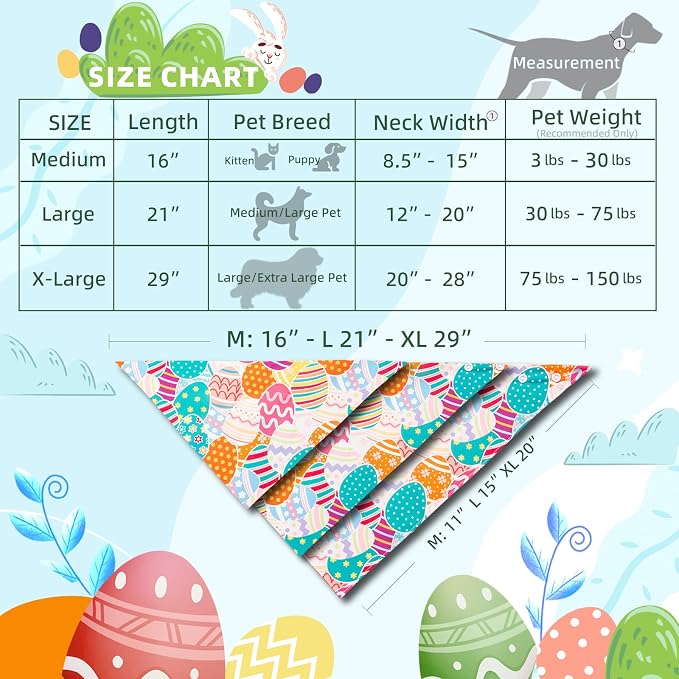 Easter Dog Bandana Colorful Eggs - Pet Scarf with Adjustable Snap Button Cute Holiday Costumes, Small to Medium Breeds (5-30lbs)