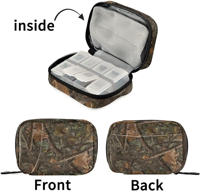 Vintage Camo Pill Case, Weekly Portable Pill Bag Container 7 Days Pill Box Organizer Vitamin Supplement Holder with Zipper for Travel Family Business