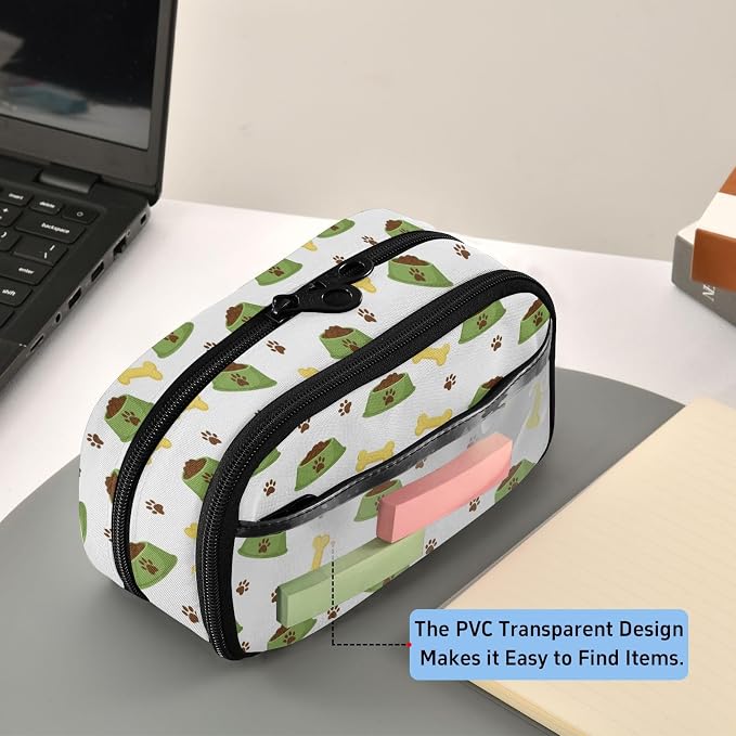 Pet White print Large Capacity Pencil Case with Zipper Water Resistant Portable Organizer Pen Bag for Office Students School