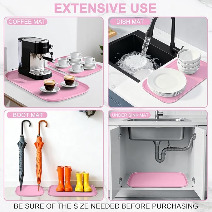 Smilool Small Silicone Pet Food Mat with Raised Edge for Food and Water Bowl, Square Dog Feeding Mats, Cat Food Trays for Floor Waterproof, Rubber Tray for Dogs and Cats, 12 x 12 x 0.7 Pink