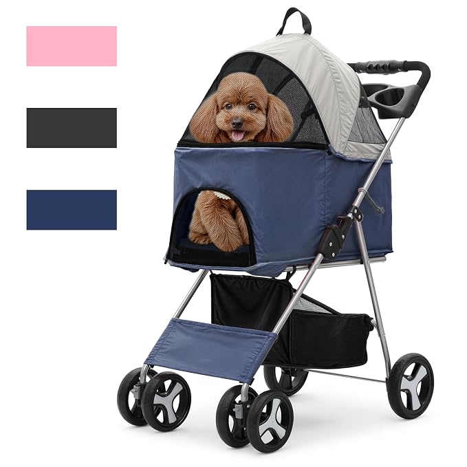 Magshion 3-in-1 Foldable Pet Stroller for Small to Medium Dogs and Cats | Dog Travel Jogger with Detachable Carrier, Cup Holder & Storage Basket, For Small/Medium Dogs & Cats Up to 33 lbs