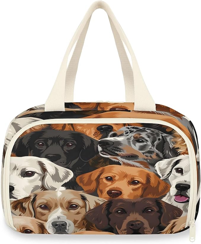 Cute Dog Funny Animal Travel Toiletry Bag with Handle | Wet & Dry Separation, Full-Size Bottle Friendly, Leak-Proof, Waterproof, Easy to Clean, for Travel, Gym, Home