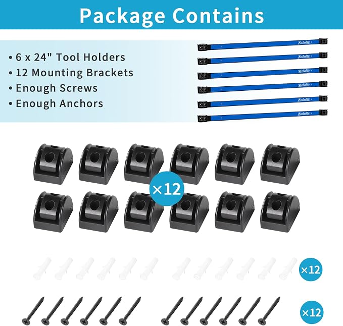 6 Pieces 24" Magnetic Tool Holder Strip, Blue Magnet Bar, Metal Tool Organizer Rack for Garage Organization, Easy To Install in Workshop, Mounting Screws Included