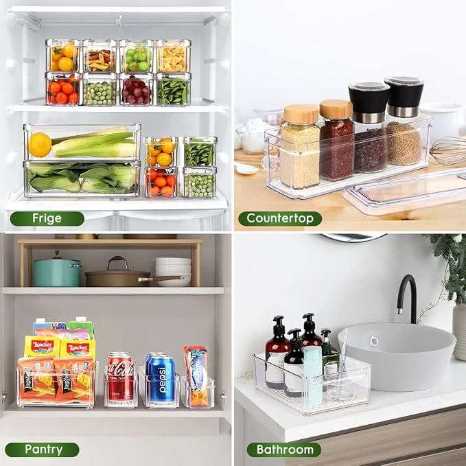 ZIJUND 14 Packs Fridge Organizers and Storage, Refrigerator Organizer Bins | Stackable BPA-Free Refrigerator Organizers and Storage Containers for Fruit, Vegetable, Food, Drinks, Cereals, Clear