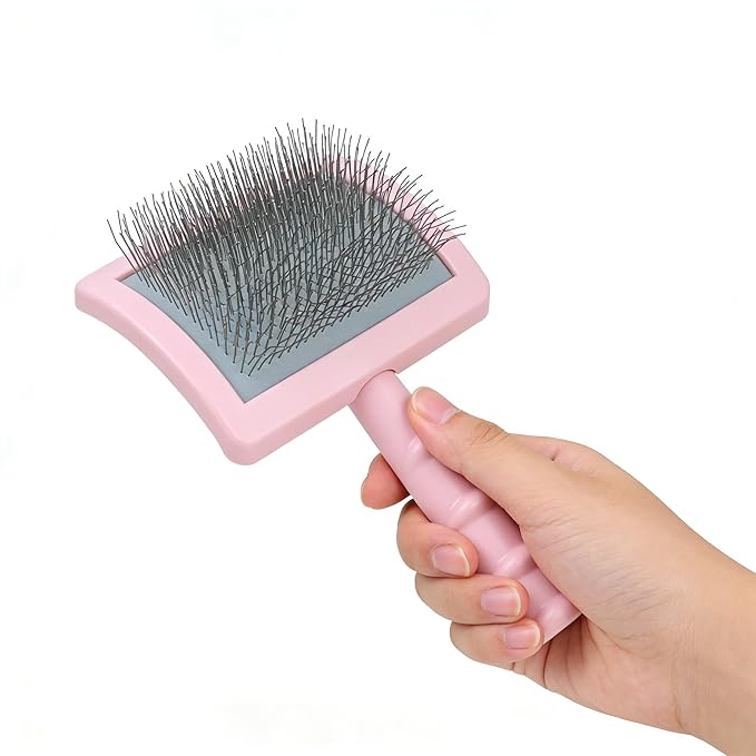 Professional Dog Slicker Brush for Poodles, Goldendoodles & Long-Haired Dogs – 25mm Extra Long Pins, Gentle Dematting & Detangling Tool for Thick Curly Coats, Non-Slip Ergonomic Handle (pink, L)