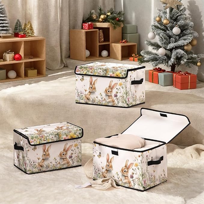 Stackable Clothes Storage Bins with Lids 3 Pack. | Closet Organizers Fabric Cat Printing Box for Home and Office,Blanket Clothes Organizers,Under Bed Storage Containers