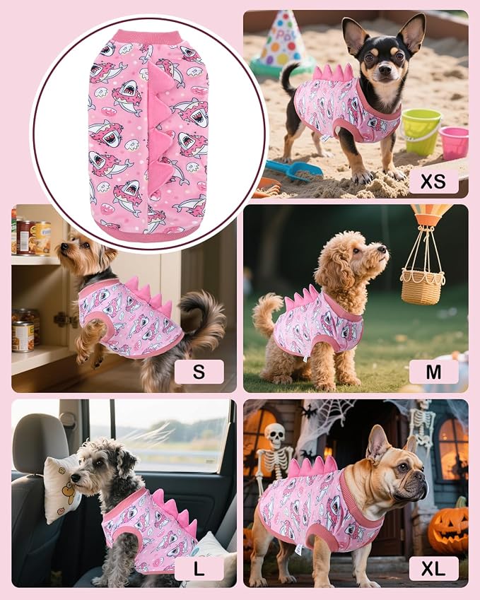 CuteBone Dinosaur Costume Dog Shirt, Stretchy Velvet T-Shirt Clothes for Small Dogs, Soft & Breathable Pet Tee Outfit Cat Apparel for Daily Wear, Cozy Pullover Design Puppy Fashion COSBX05L