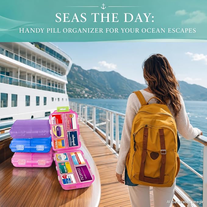 Large Pill Organizer with 161 Medicine Labels, Travel Pill Case | Blue Large pill case with 10 compartments and 161 medicine labels for 7-day planning, vitamins, supplements, daily use