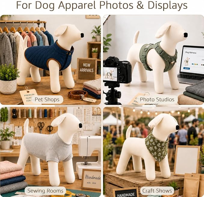 Dog Mannequin PU Pet Clothing Display Stand Cute Dog Hangers for Clothes Store Leather Pet Sewing Mannequin Durable Puppy Standing Model (White, Medium)