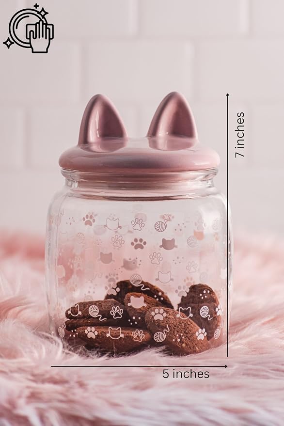 10 Strawberry Street Cat Ears Pet Treat Canister, Pink