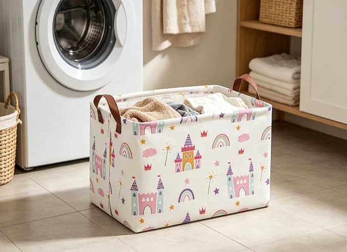 Baskets Nursery Basket Storage Bins Rectangular Cute Storage Bin Organizer Book Shelf Basket Rose Room Decor(Castle)