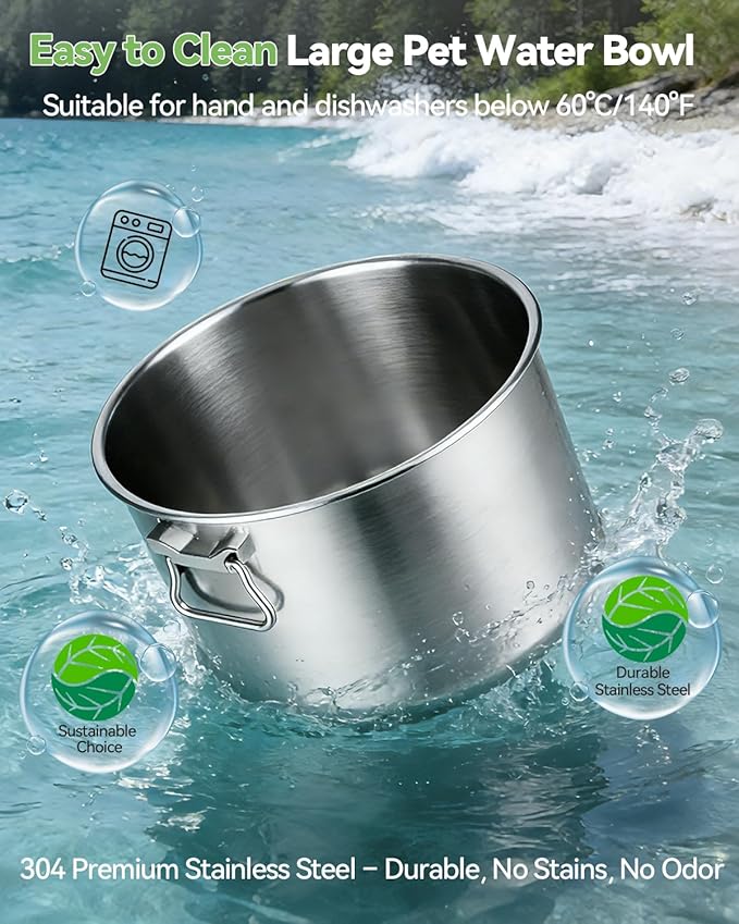 UPSKY 14L No Spill Dog Water Bowl, Stainless Steel Spill Proof Dog Bowl with Water Window, Dual-Suction Anti-Slip Large Capacity Slow Drinking Bowl with Floating Disk for Large Dogs & Messy Drinkers