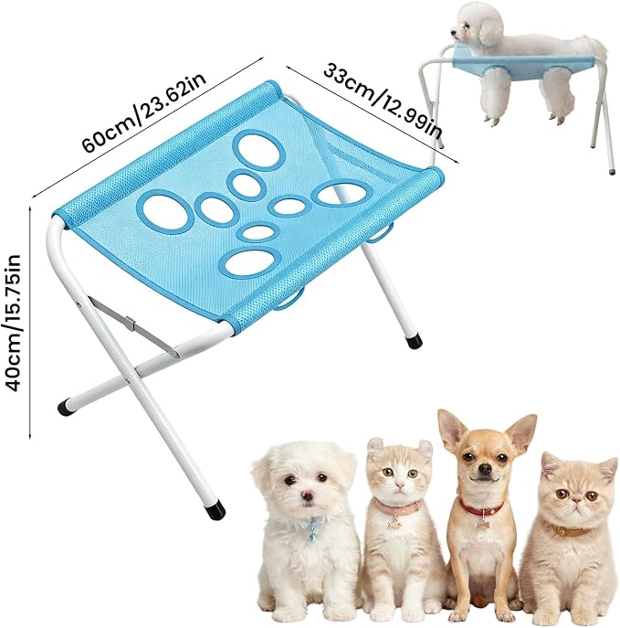 Pet Bathing Hammock, Foldable 8-Hole Grooming Stand for Small Pets (Blue) | Easier Pet Bathing, Less Scratches and Bites, Sturdy Frame Quick-Dry Mesh, Ideal for Dogs & Cats, Nail Trimming and Grooming