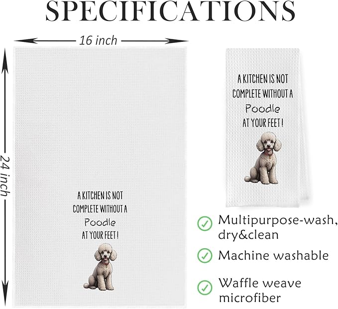 Funny Poodle Dish Towels - Poodle Gifts Decorative Waffle Weave Kitchen Towels, Hand Towel Tea Towel (16×24 Inches)
