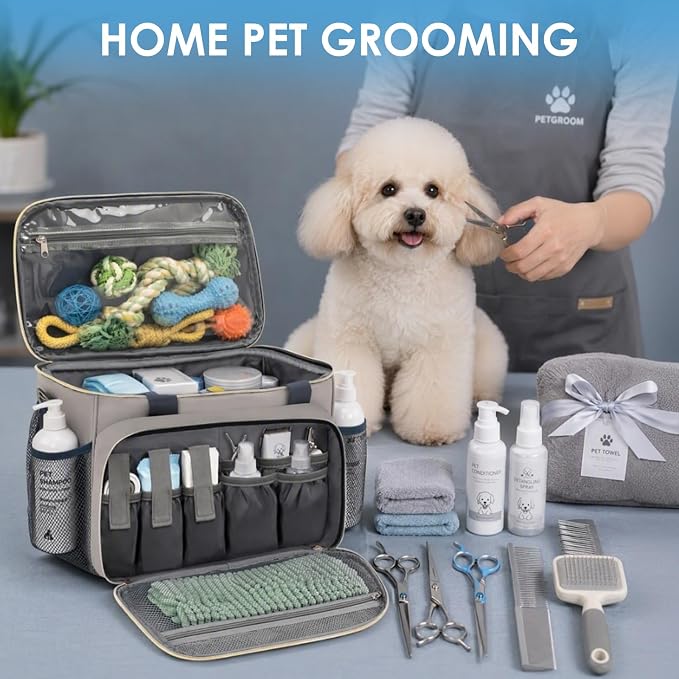 Modoker Dog Grooming Vacuum Bag, Pet Grooming Kit Organizer Bag, Gray