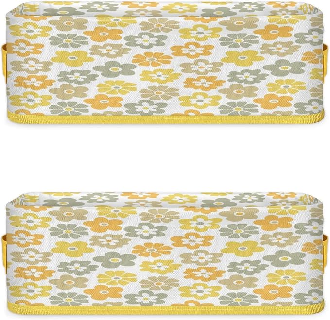Daisy Fresh Flowers Bathroom Storage Basket, Foldable with Handle Open Countertop Paper Towel Decorative Box, Toilet Tank Top Shelf Baskets for Home Closet Bedroom Living Room Office