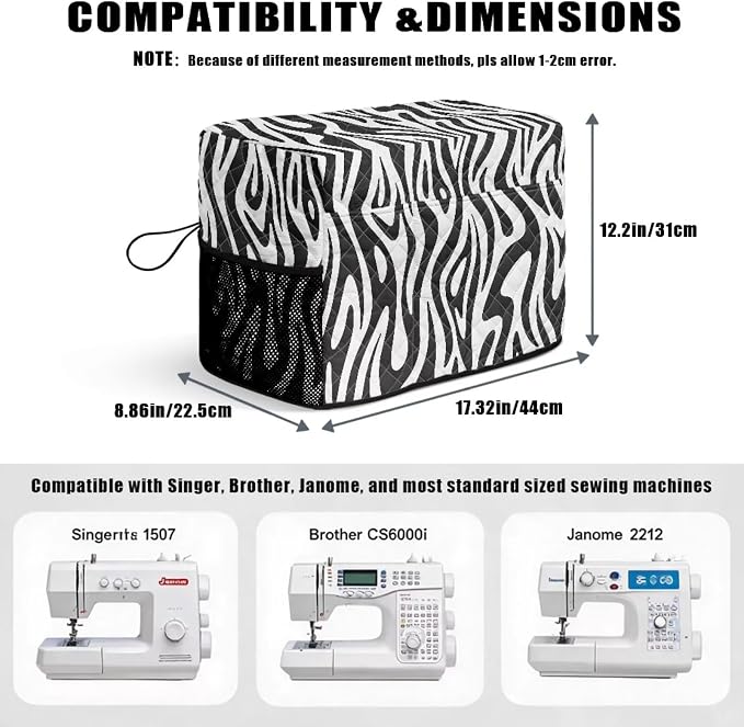 Sewing Machine Cover Polyester Febric Classic Zebra Texture Print | Dust Pet Hair Protection,Quilting Design,Fits Standard Singer,Brother Janome Machines,Protecting Decorating Your Sewing Space